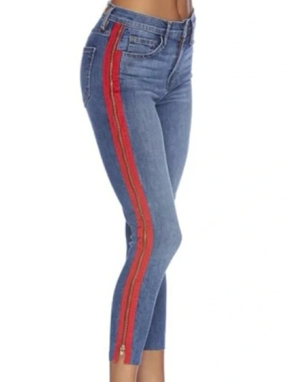 NWT Etienne Marcel Zip Ribbon Womens Skinny Jeans with Red Tuxedo Stripe 24